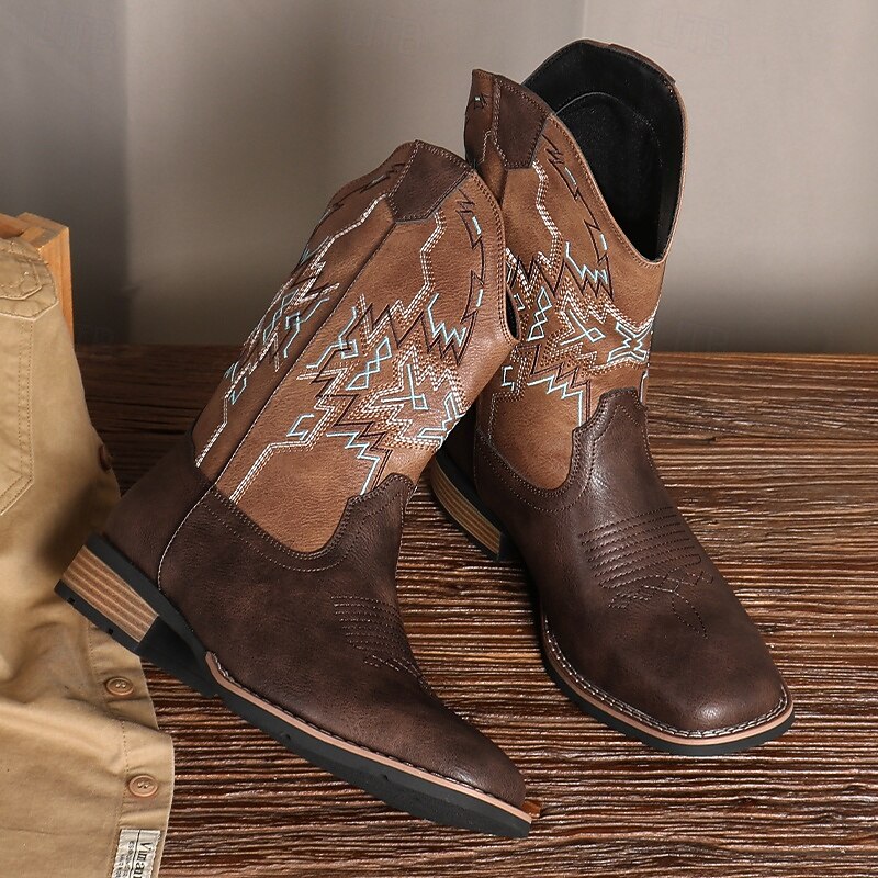 Men's Brown Western Boots with Embroidered Detailing – Classic Cowboy Style Boots for Outdoor Events, Casual Gatherings and Western Parties2
