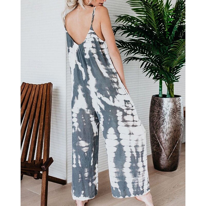 Women's Normal Jumpsuit Streetwear Tie Dye Sleeveless V Neck Pocket Street Daily Regular Fit Yellow Pink Red Summer2