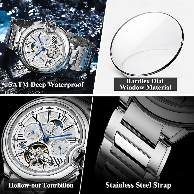 Luxury Man Watch Hollow Tourbillon Automatic Mechanical Men Watch Waterproof Date Week Stainless Steel Men's Watches3