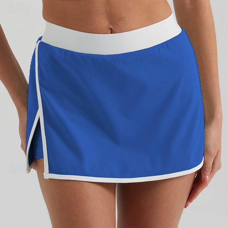 Women's Patchwork Tennis Skirts with Shorts Contrast Binding Split Moisture Wicking Breathable Tennis Golf Pickleball Black White Dark Navy Tennis Clothing4