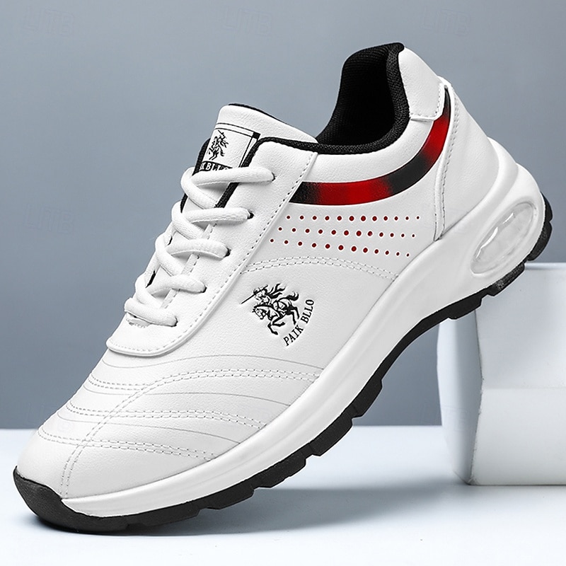 Men's White Athletic Sneakers with Red Accents and Logo Detailing - Sleek, Durable, Perfect for Sports, Gym Workouts and Casual Wear