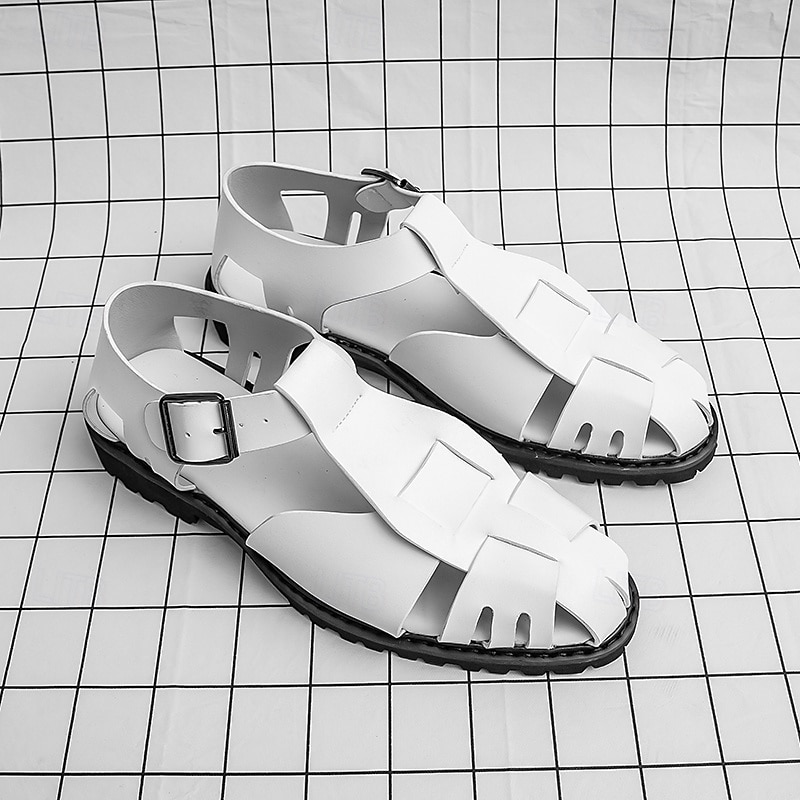 Men's White Open-Toe Faux Leather Sandals - Casual and Comfortable Summer Footwear for Outdoor Activities2
