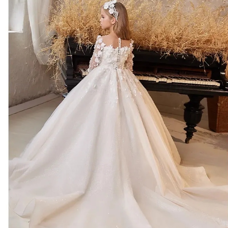 Ball Gown Sweep / Brush Train Flower Girl Dress First Communion Frozen Elsa Girls Cute Prom Dress Tulle with Ruched Royal Style Tutu Fit 3-16 Years2