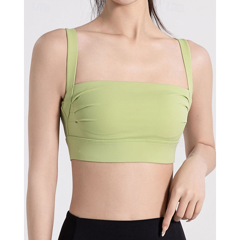 Women's Solid Colored Tennis Bra Sleeveless Shockproof Moisture Wicking Breathable Tennis Golf Jogging Spaghetti Strap Black Light Green Cream Tennis Clothing4