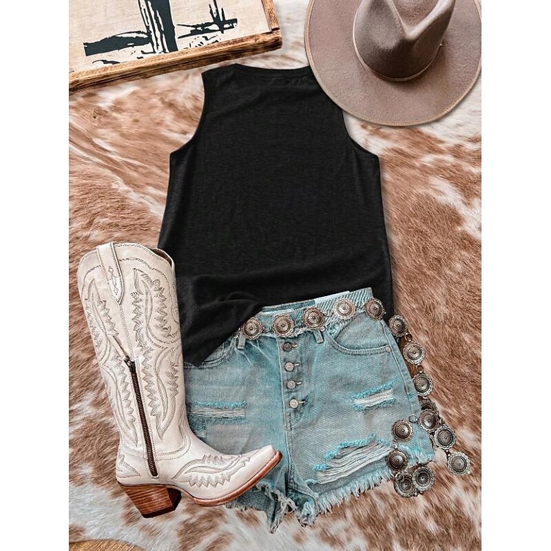 Women's Shirt Blouse Graphic Bohemia Vintage Tropical Sleeveless Crew Neck Regular Tops Daily Print Black Gray Summer Spring2