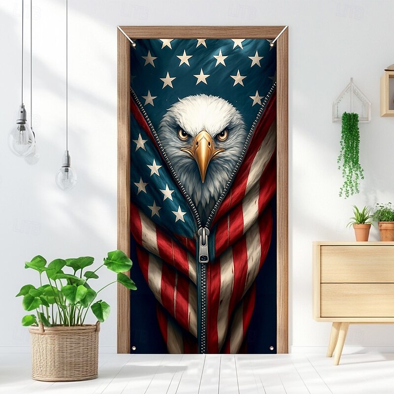 Independence Day Door Decorations Door Covers American Patriotic Egale Door Tapestry Door Curtain Decoration Backdrop Indoor/Outdoor Door Banner for Front Door Farmhouse3