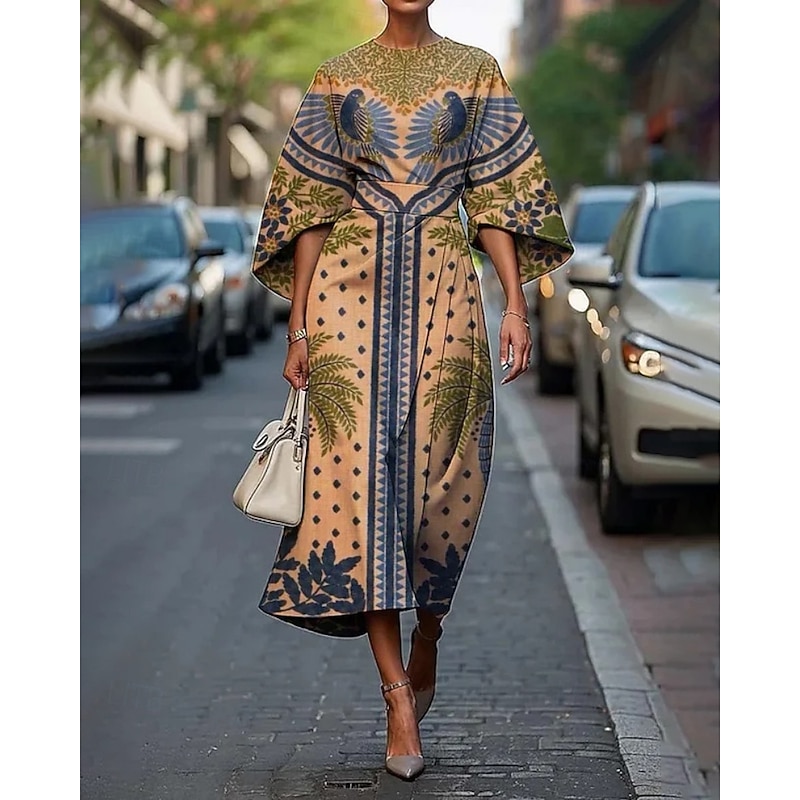 Women's Midi Dress Floral Dress Print Dress Elegant Fashion Outdoor Vacation Daily Regular Fit Flower Half Sleeve Crew Neck Black Pink Blue Purple Summer2