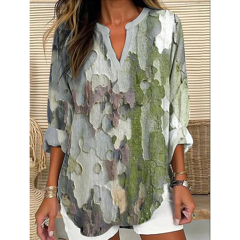 Women's Blouse Tunic V Neck Long Sleeve Boho Casual Tops Graphic Striped Elegant Stylish Regular Tops Daily Print Pink Blue Green
