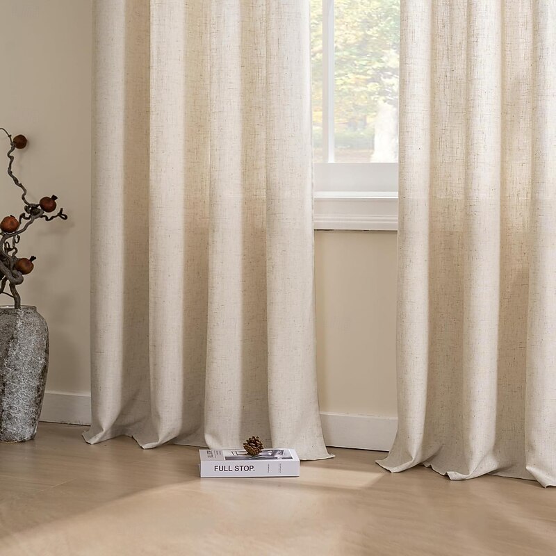 Faux Linen Curtains with Valance Farmhouse Privacy Window Curtain for Living Room Bedroom Ring/Rod Pocket Light Filtering Curtain Drapes 1 Panel 10