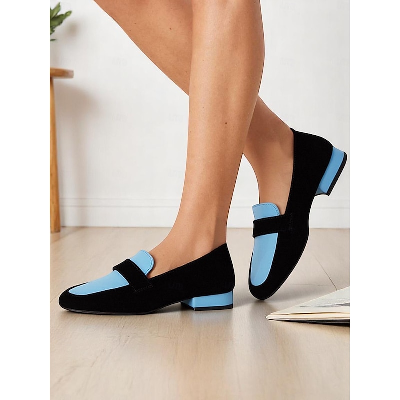 Women's Two-Tone Loafers – Blue and Black Slip-On Flats for Office Commute, Smart Casual and Daily Wear2