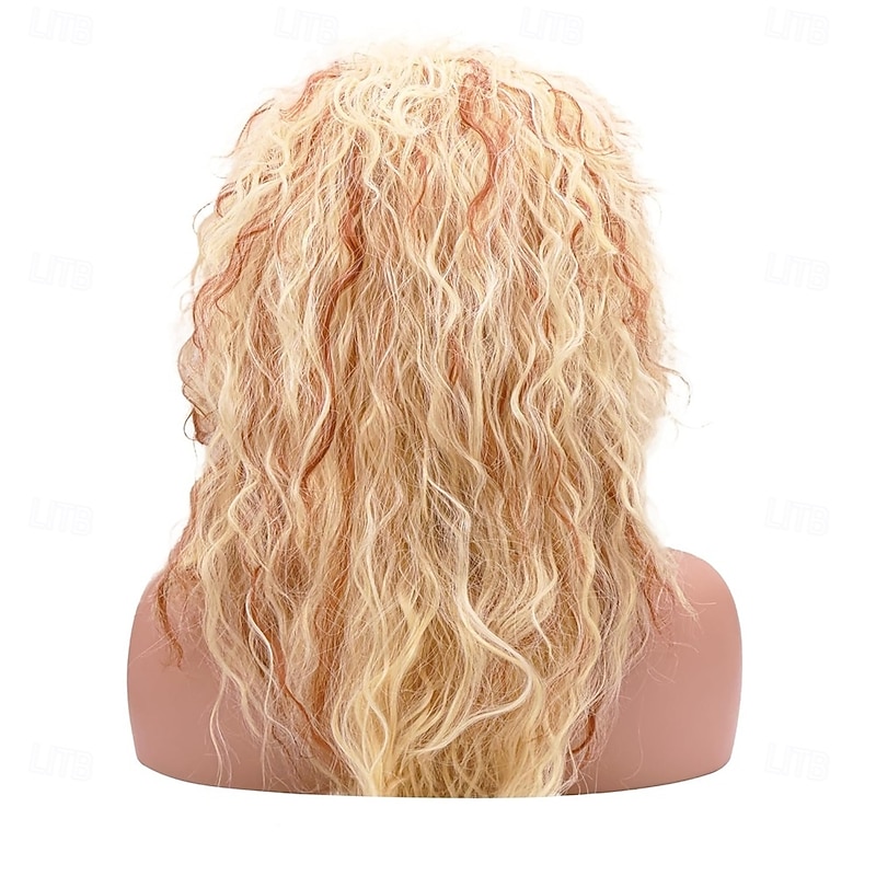 70s 80s Long Curly Wig Rocker Mullet Wigs Blond for Men Women Funny Wigs Punk Rocker Cosplay Synthetic Halloween Disco Party4