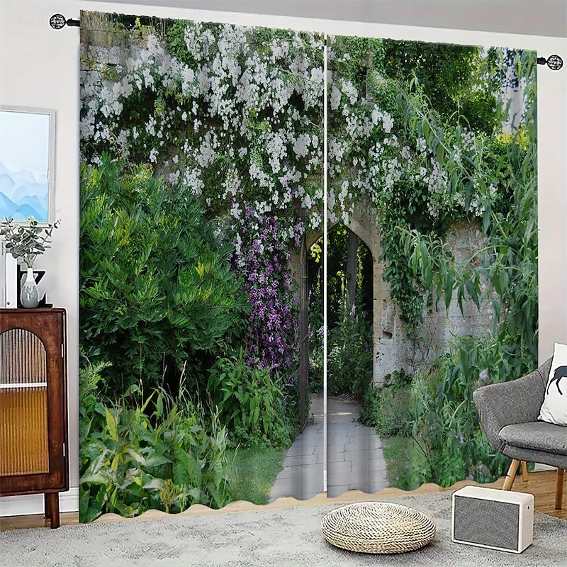 2-piece wall mounted plant landscape pattern curtains suitable for study kitchen living room dormitory pole bags bedroom accessories room decoration and home decoration ceiling curtains
