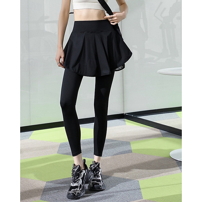 Women's Solid Colored Tennis Skirt with Leggings Ruffle Side Pockets Quick Dry Tennis Golf Pickleball Bottoms Black White Blue Spandex Tennis Clothing2