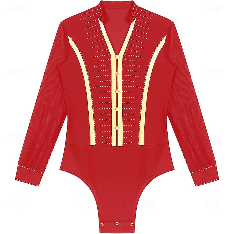 Men's Shiny Rhinestone Deep V Neck Latin Tango Dance Shirt Leotard Ballroom Dance Costume4