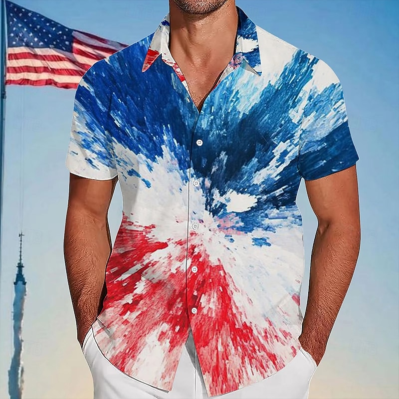 Independence Day Men's US Flag Patriotic Shirt Summer Shirt Button Up Shirt Short Sleeve Fashion Casual Outdoor Vacation Dailywear Summer Spring Turndown 3D Print Collared Shirts Blue 1# White Red3