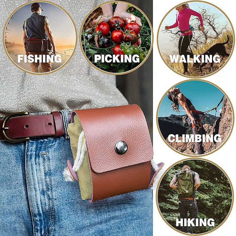 Outdoor leather canvas picking bag jungle foraging bag camping storage waist bag fruit picking bag2