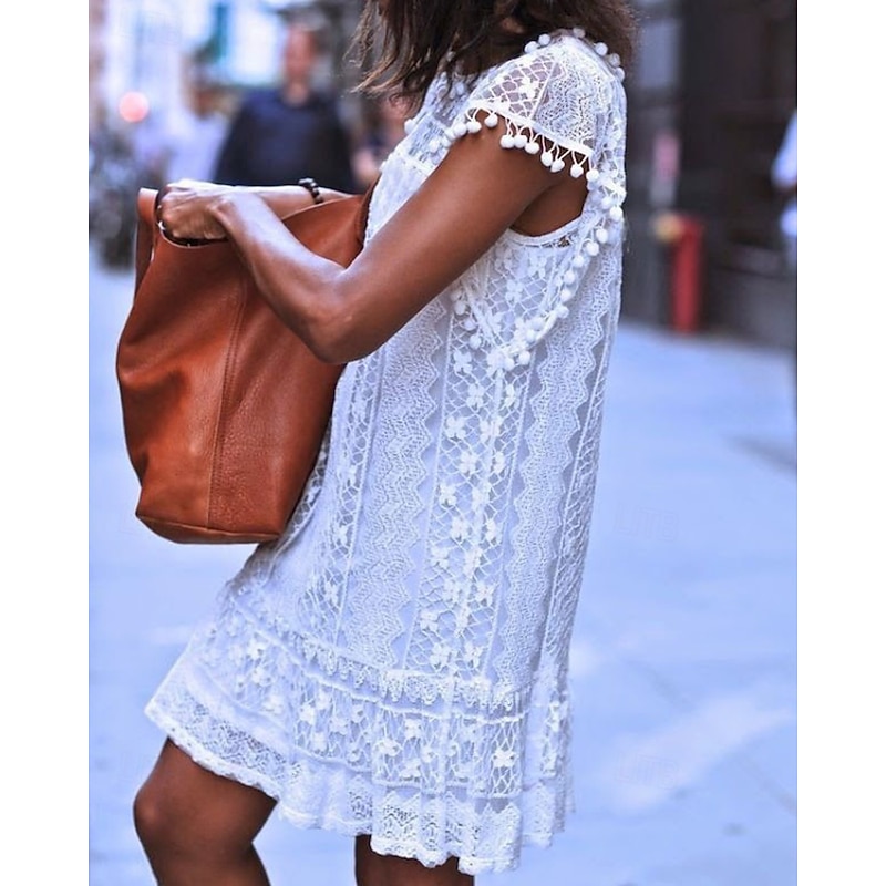 Women's Mini Dress White Dress Fashion Classic Modern Outdoor Vacation Holiday Regular Fit Plain Sleeveless Crew Neck Black White Red Summer2