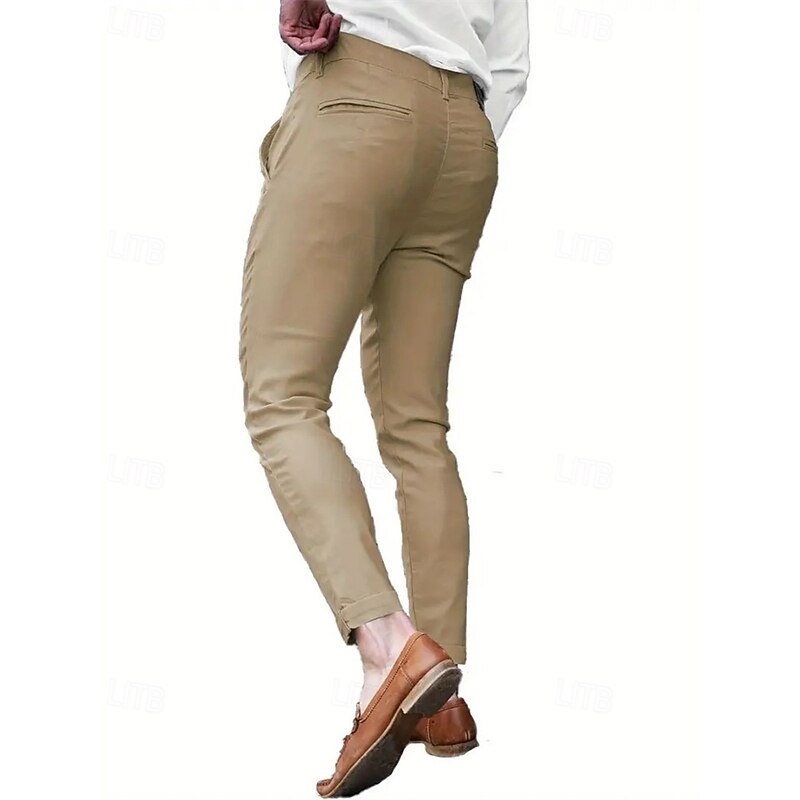 Men's Dress Pants Skinny Trousers Chinos Buttons Pocket Plain Comfort Formal Party Work Fashion Classic Style Blue Khaki Micro-elastic4