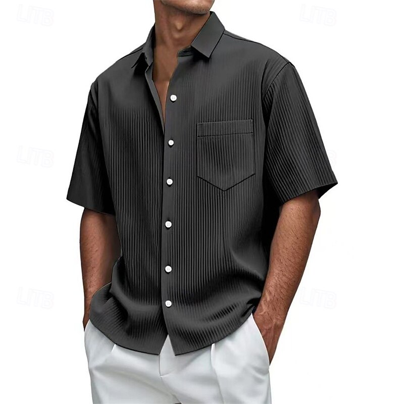 Men's Shirt Summer Shirt Casual Shirt Beach Shirt Button Up Shirt Black White Red Navy Blue Blue Short Sleeve Plain Lapel Vacation Hawaiian Jacquard Clothing Apparel Polyester Fashion Casual2