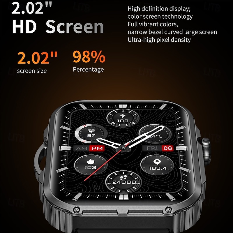 HDT11Ultra Smart Watch 2.02" Full Touch Screen Bluetooth Calling Sports Smartwatch with Flashlight, Step Counter, Multi-Sport Modes, Message Push, Compatible with Android iOS3