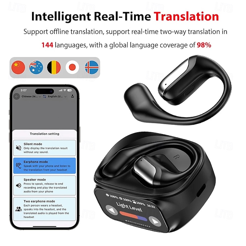 Headset Translator 144 Languages Intelligent Voice Translation Real Time Translation Wireless Bluetooth 5.4 Settings Low Latency Business Headset