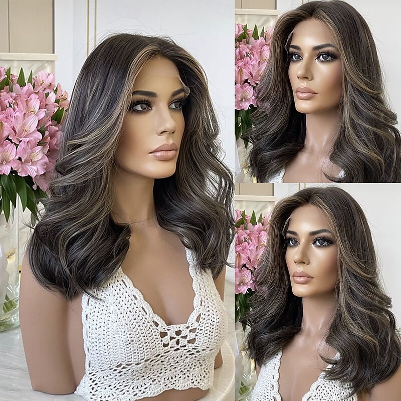 Remy Human Hair 5x5 Closure 13x4 Lace Front Wig Middle Part Brazilian Hair Wavy Multi-color Wig 130% 150% Density Highlighted / Balayage Hair Natural Hairline 100% Virgin Glueless Pre-Plucked For