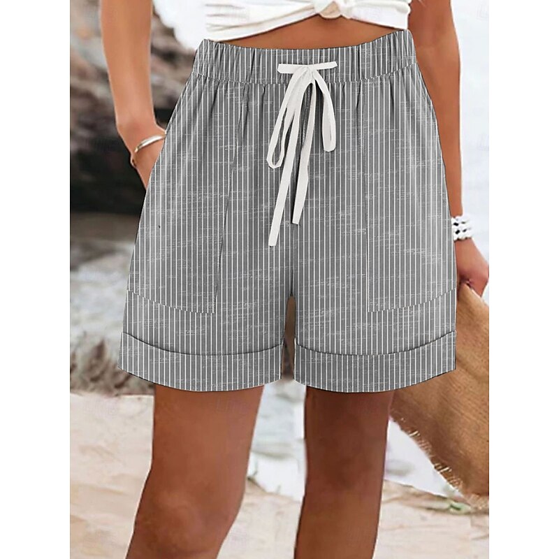 Women's Shorts Chinos Vacation Vintage Ethnic Style Short High Waist Graphic Striped Pink Blue Green Gray Summer Regular Fit