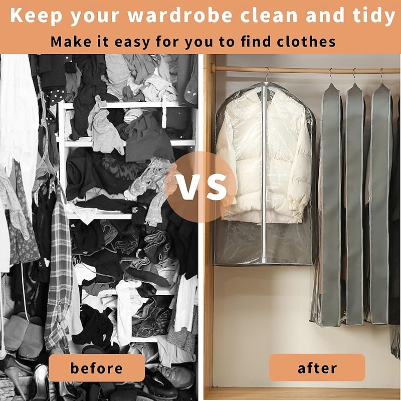 Garment Bag for Hanging Clothes, PEVA Dustproof Clothing Covers, Breathable Moth-Proof Suit Bags for Closet Storage, Transparent Dress Shirt Coat Protector4