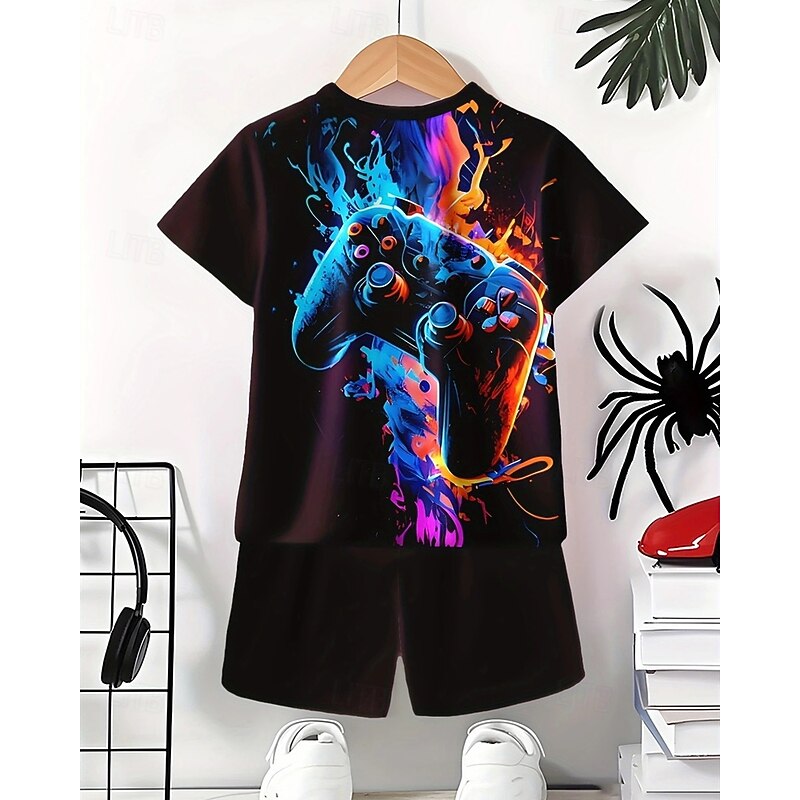 Boys 3D Game T-shirt & Shorts Set Short Sleeve Summer Spring Sports Fashion Daily Kids 4-12 Years Crew Neck Outdoor Vacation Sports Tailored Fit3