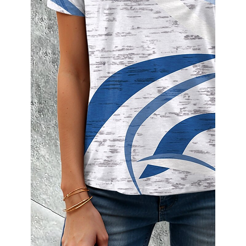 Women's T Shirt Graphic Geometric Geometry Vintage Stylish Classic Short Sleeve Crew Neck Round Neck Regular Tops Daily Print Blue Summer Spring3