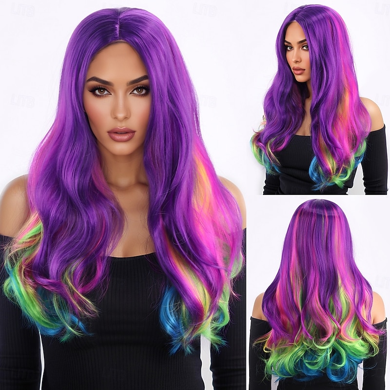 Synthetic Wig Wavy Bouncy Curl Layered Haircut With Bangs Machine Made Wig 22 inch A1 Synthetic Hair Women's Classic Comfortable Color Gradient Brown