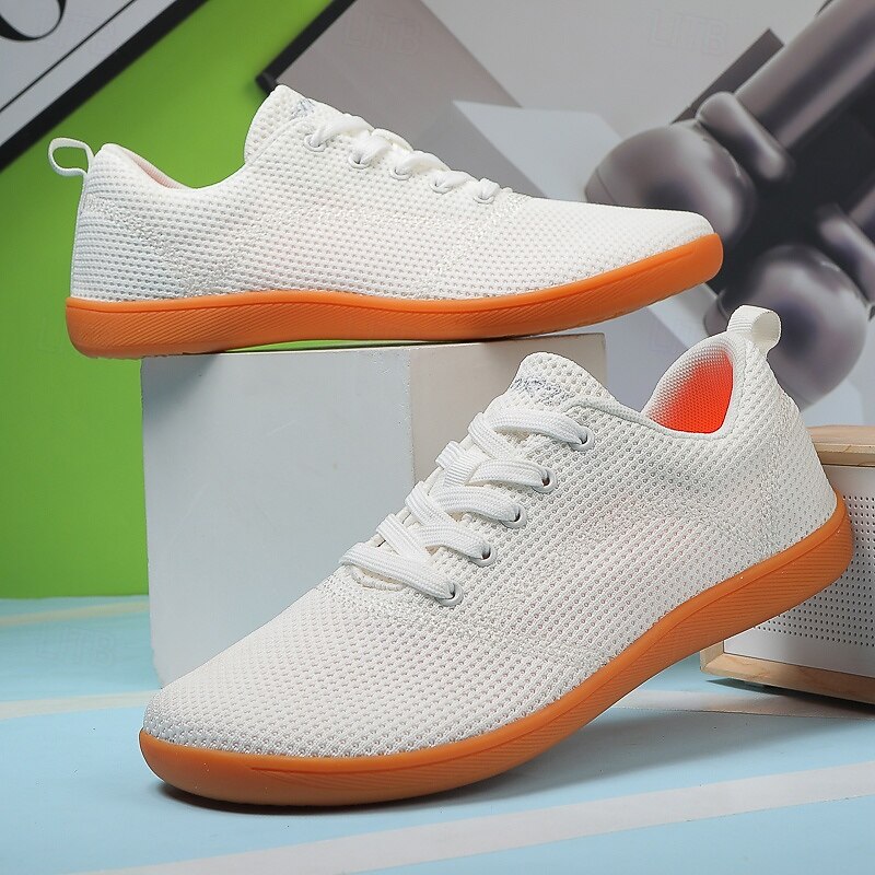 Men's White Knit Sneakers with Bright Orange Sole – Breathable Casual Shoes for Running, Outdoor Activities and Urban Style3