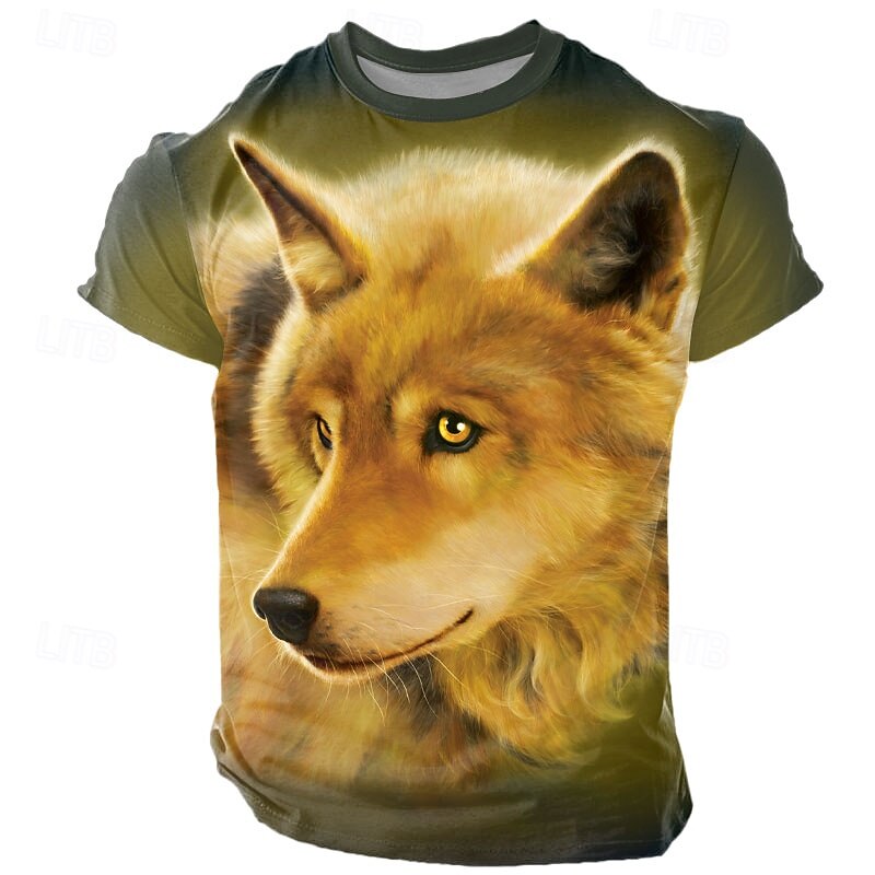 Vincent Hie Men's Wolf T Shirt Short Sleeve T shirt 3D Print Crew Neck Shirt Exaggerated Designer Party Street Casual Yellow Summer Spring All Seasons Clothing Apparel S M L XL XXL XXXL 4XL