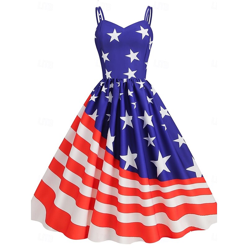 Women's Patriotic  Mini Dress A Line Dress Slip Dress Off The Shoulder Dress Casual Outdoor Going out Regular Fit American Flag Sleeveless Spaghetti Strap2