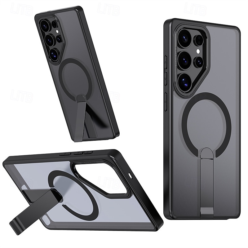 Phone Case For Samsung Galaxy S25 S25 Edge S24 Ultra Plus S24 FE S23 S22 Back Cover Magnetic Adsorption with Stand Holder Support Wireless Charging Shockproof TPU Acrylic