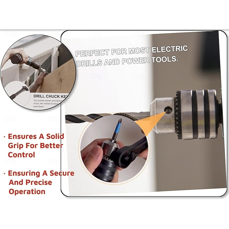 2 in 1 Ratchet Drill Chuck Key Wrench, Universal Chuck Key Replacement Tool for Drill, Compatible with Most Electric Drills and Power Tools2