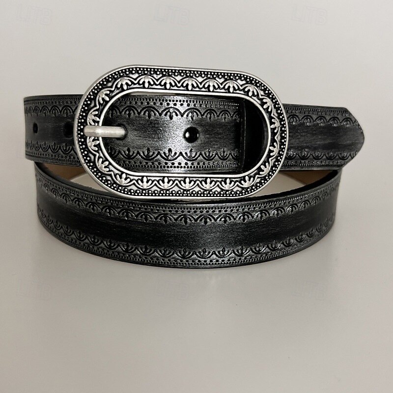 Women's Belt PU Black Light Brown Brown Coffee Gray Waist Belt Holiday Date Floral3