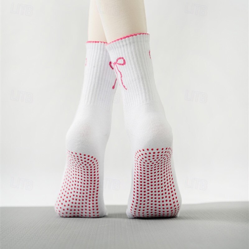 3 Pairs Grip Pilates Socks for Women Non-slip Yoga Athletic Socks, Long Cotton Anti-Slip Grip Socks with Silicone Dots, Breathable Quiet Barre Socks for Indoor Gym Workout, Pilates Training2