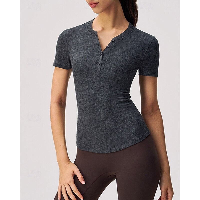 Women's Solid Colored Tennis Tops Short Sleeve Buttons Moisture Wicking Tennis Pickleball V Neck Top Black White Blue Tennis Clothing3