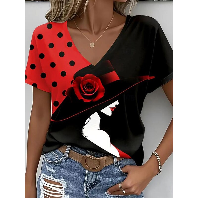 Women's T Shirt Ombre Graphic Fashion Hawaiian Casual Short Sleeve Long Sleeve V Neck Regular Tops Daily Going out Weekend Print Red Summer Spring