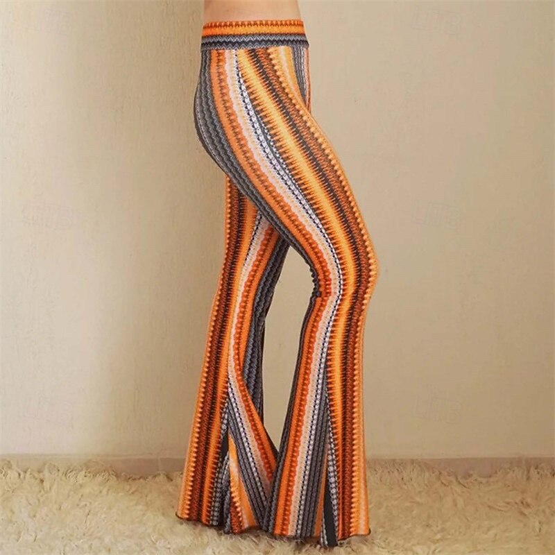 Retro Vintage Boho 1970s Bell Bottom Pants Flare Leggings Flared Trousers Hippie Disco High Waist Tribal Fancy Dress Women's Halloween Carnival Vacation Music Festival Festival Adults' Pants