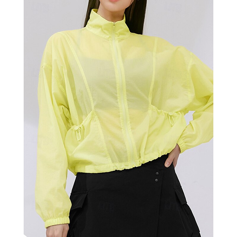 Women's Solid Colored Tennis Sports Jacket Long Sleeve Drawstring Zipper Pocket Quick Dry Breathable Tennis Golf Pickleball Stand Collar Jacket White Yellow Pink Tennis Clothing4