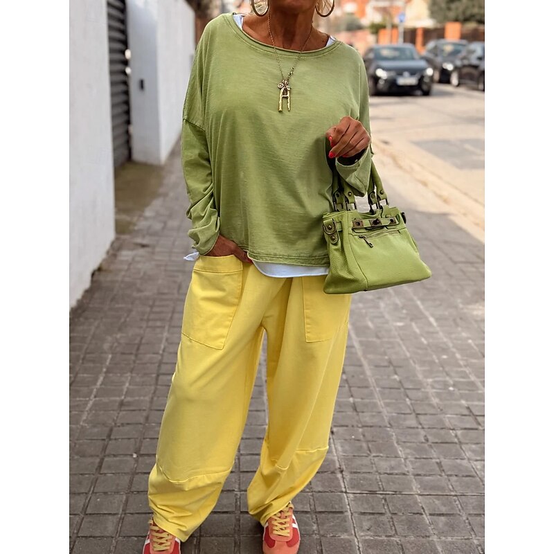 Women's Pants Trousers Casual Full Length Natural Solid Colored Micro-elastic Daily Wear Grey Yellow Pink Summer