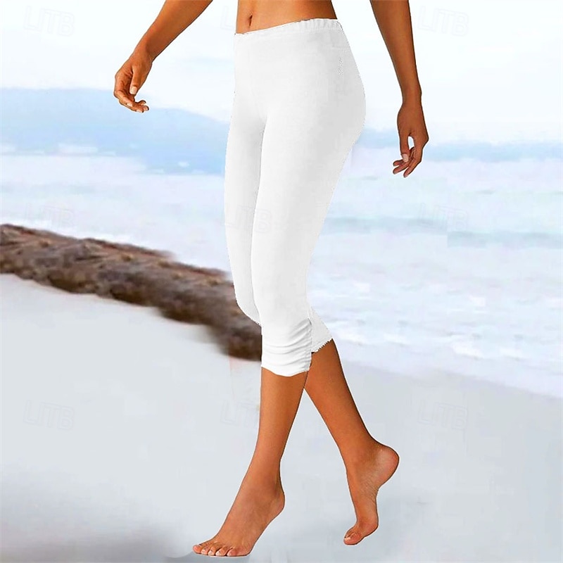 Women's Slim Capri shorts Shapewear Fashion Streetwear Comfort Calf-Length High Waist Plain Elastic Waist Comfy Outdoor Comfortable Street Daily Wear Going out Grey Black White Summer Regular Fit2