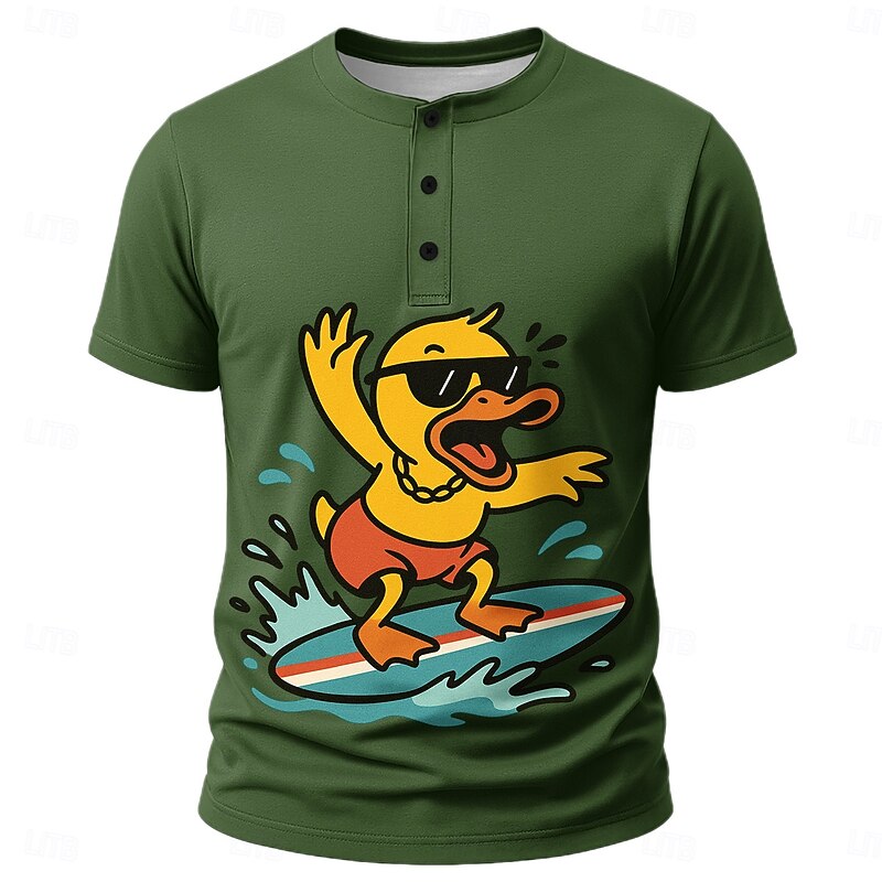 Men's Funny Duck T Shirt Henley Shirt Short Sleeve Designer Retro Vintage Casual Street Casual Daily Summer Spring Light Green Light Blue Blue Green khaki Henley Collar Henley Henley T-Shirt2
