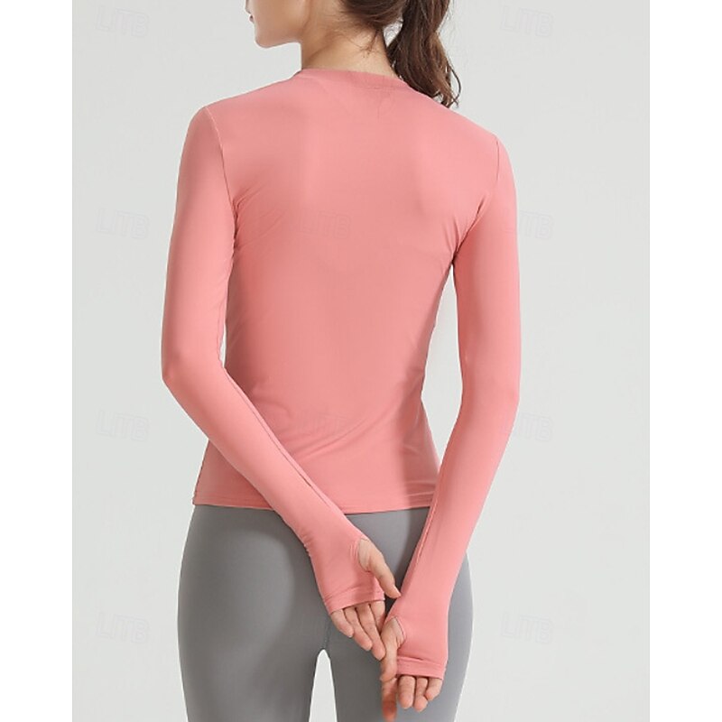 Women's Solid Colored Tennis Top Long Sleeve Breathable Tennis Golf Pickleball Round Neck Top White Pink Light Grey Tennis Clothing3