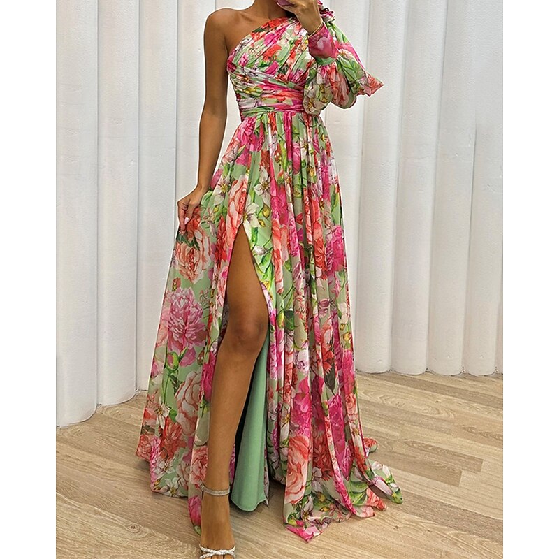 Women's Long Dress Maxi Dress Casual Dress Floral Dress Fashion Elegant Dress Outdoor Party Holiday Regular Fit Flower Sleeveless Cold Shoulder Yellow Blue Green Summer3