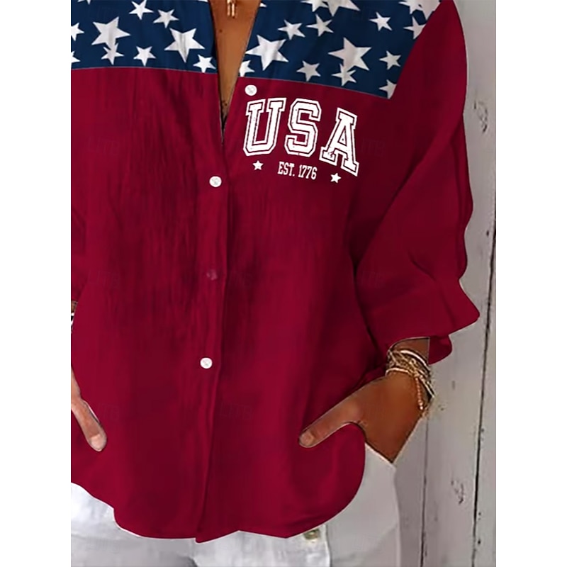 Women's Patriotic Shirt Graphic Flag USA Vintage Tropical Daily Regular Tops Daily s Print Red Spring3