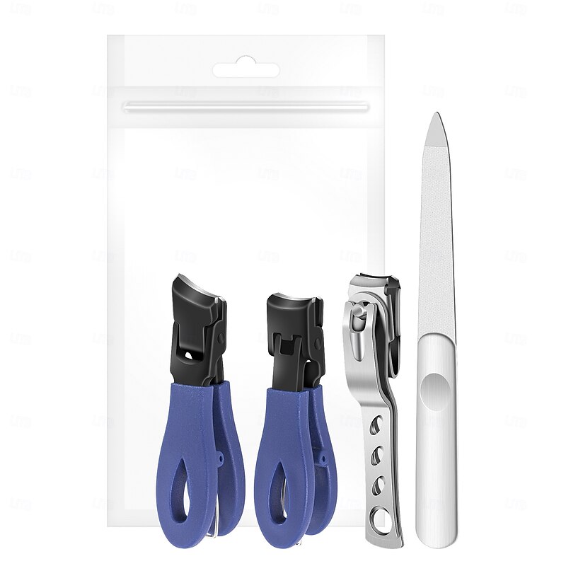 Nail Clippers Set with Slanted and Pointed Tips, Wide Jaw Rotary Nail Cutter with Anti-Splash Design, Double-Sided Nail File, Heavy Duty Toenail Clippers for Thick Nails