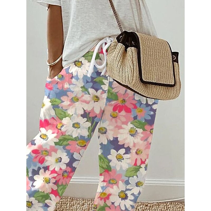 Women's Culottes Wide Leg Elegant Vacation Vintage Full Length High Waist Floral Graphic Printing Soft Breathable Micro-elastic Outdoor Daily Light Pink Light Purple Summer Spring Regular Fit2